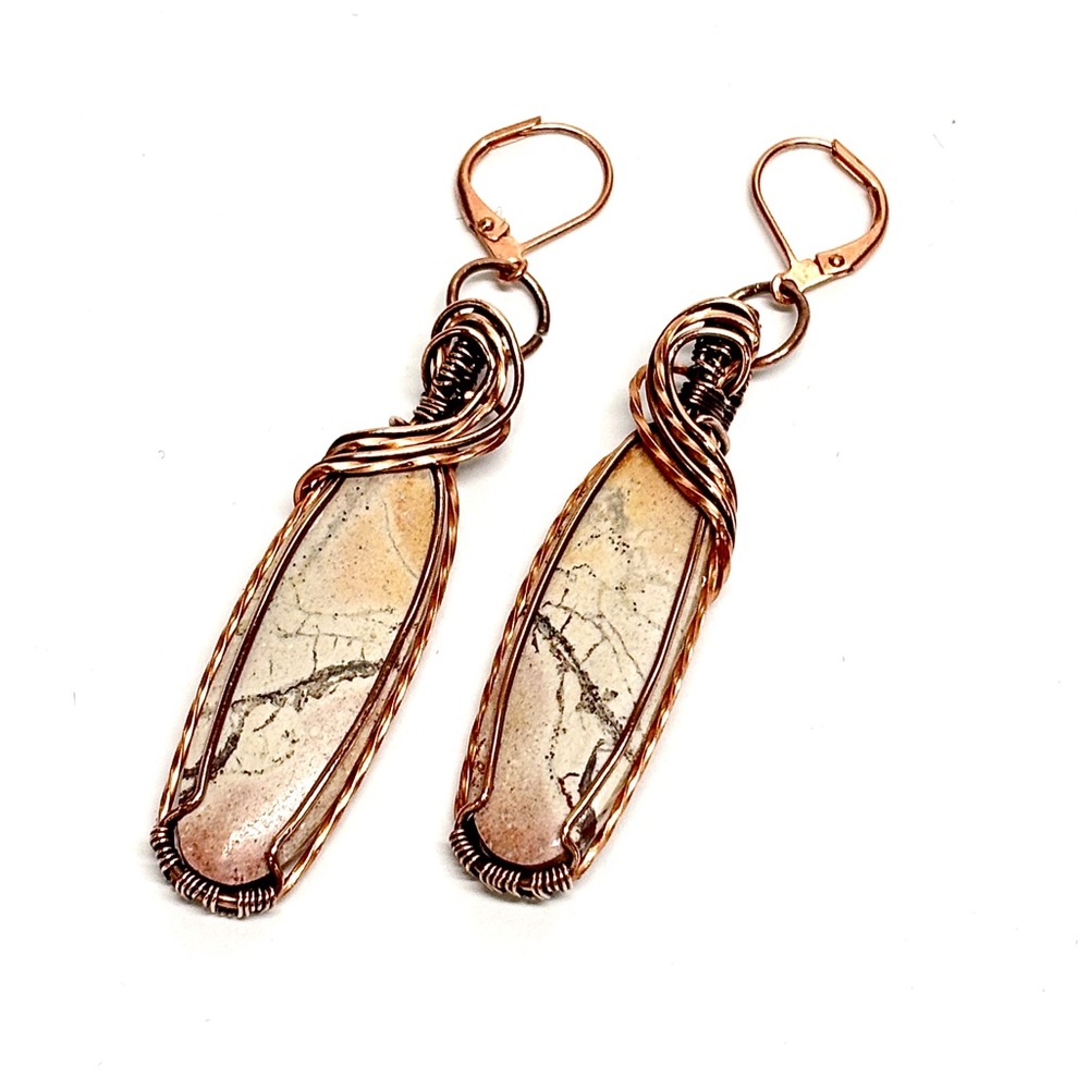 HANDMADE Picasso Jasper Hand Wrapped Copper Statement Dangle Earrings